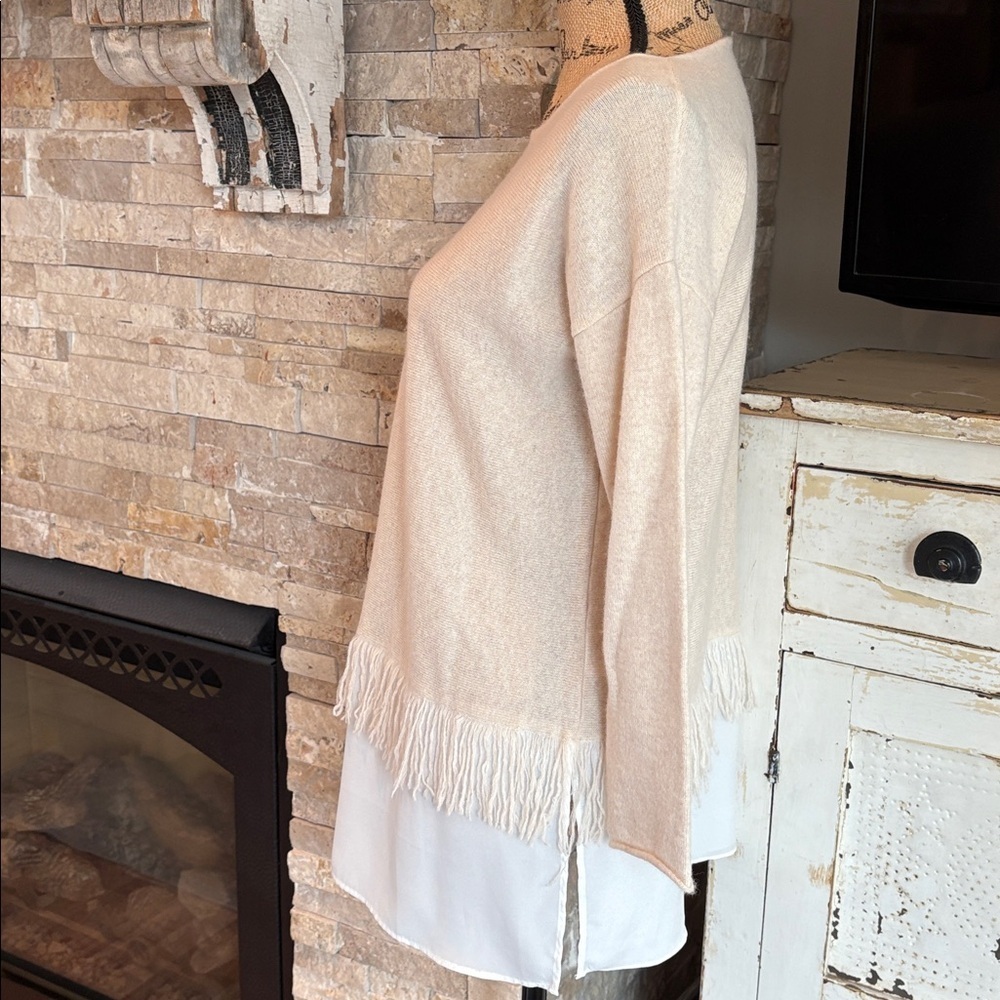 tyler boe 100% cashmere layered fringe sweater tunic in a pearl beige color - Picture 7 of 16